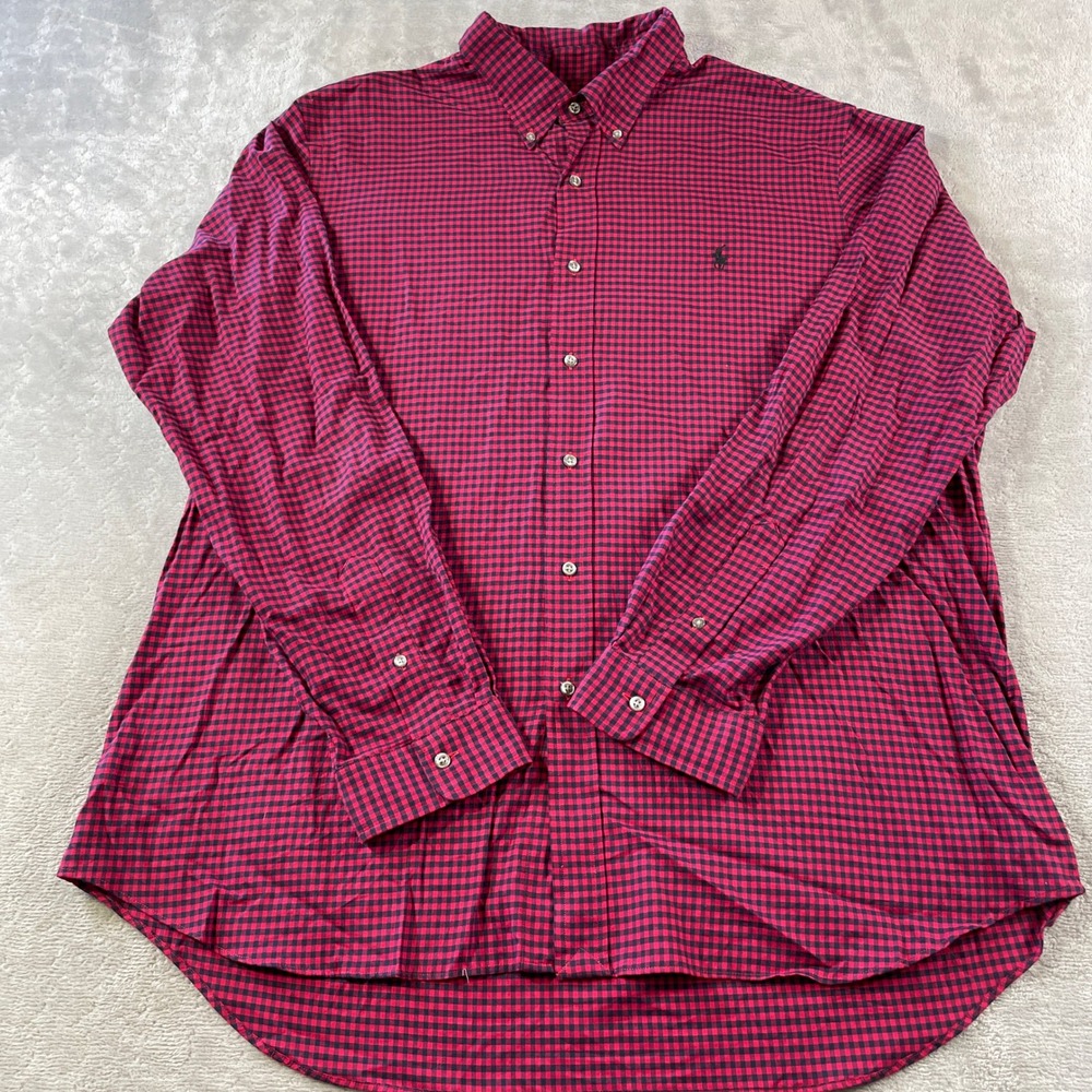 Ralph Lauren Shirt Mens XXL Red Gingham Button Long Sleeve Office Holiday Preppy